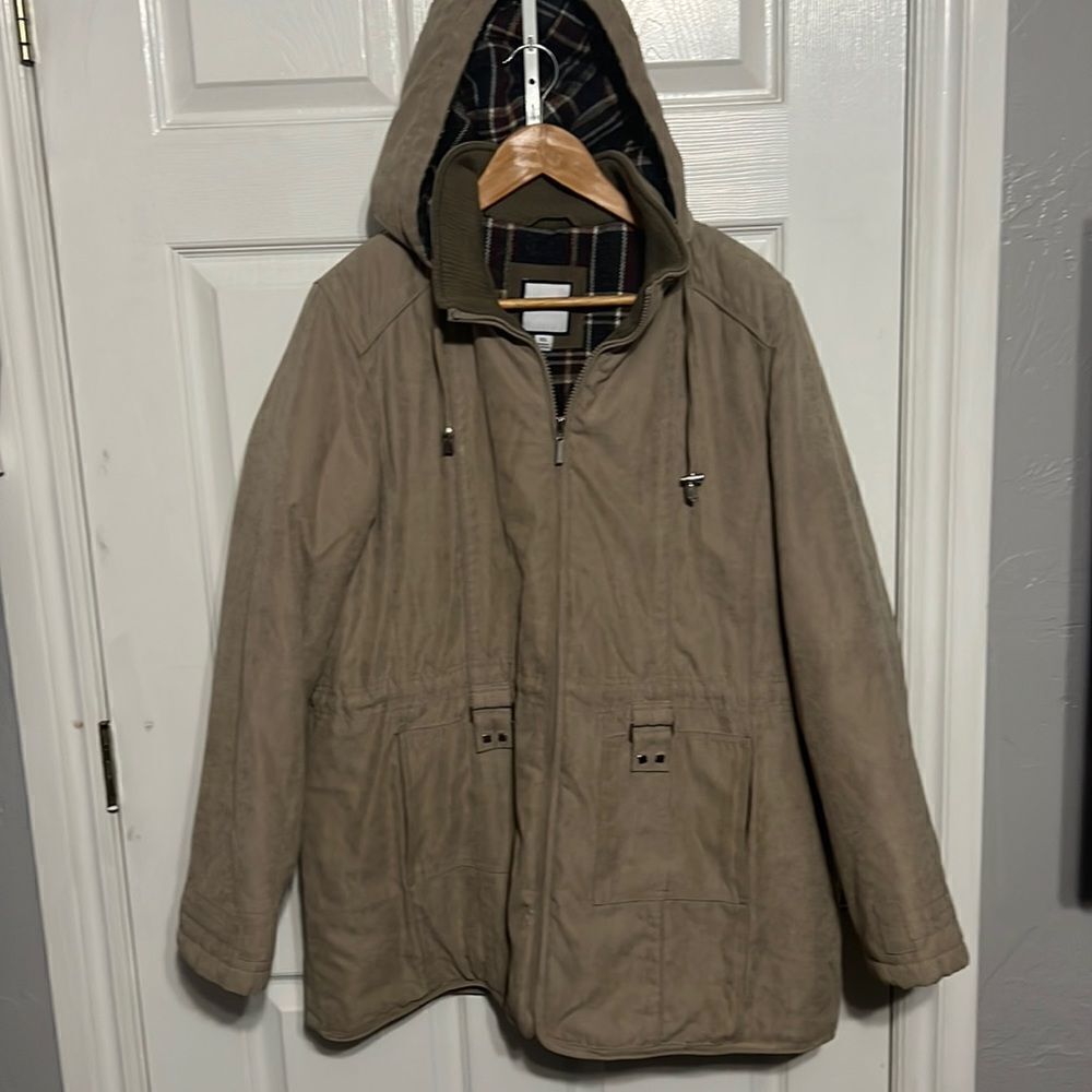 🔥🔥 CROFT & BARROW Thick Lined Suede Like Hooded Coat Jacket -‎ Sz XL - EUC